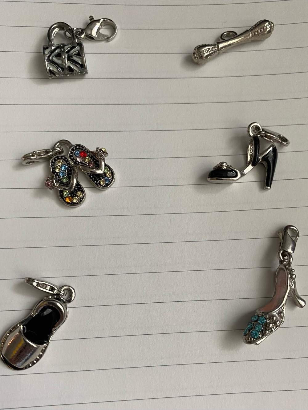 Silver Shoe Charm Bracelet Charms - Multicolor Accents